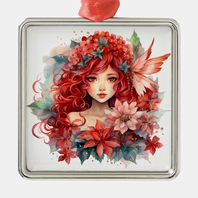 Poinsettia Flower Girl Ornament Aus Metall (Vorne)