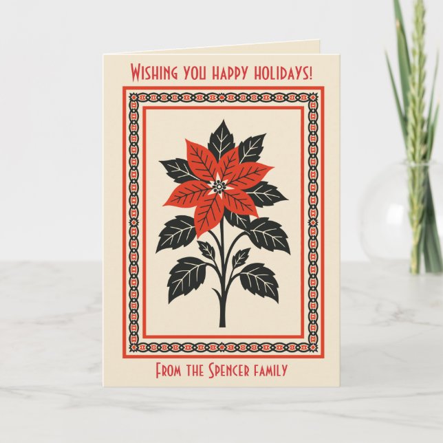 Poinsettia Flower Nordic Christmas Minimal Style Karte (Vorderseite)
