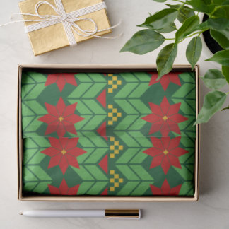 Poinsettia Flowers Red Gold and Green Holiday Seidenpapier