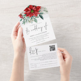 Poinsettia Foliage QR Code Skript Hochzeit All In One Einladung
