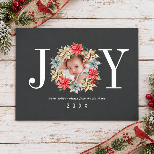 Poinsettia-Foto-Holzkohle-Weihnachtsfreude auf dem Feiertagspostkarte