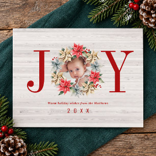 Poinsettia-Foto-Shiplap-Weihnachtsfreude Landhaus Feiertagspostkarte