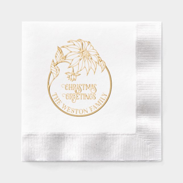 Poinsettia Frame Merry Xmas #2 Familiengrüße Servietten Mit Folie (Vorderseite)