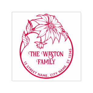 Poinsettia Frame Merry Xmas #2 Name Rücksendeadres Permastempel