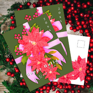 Poinsettia Frohe Feiertage Neues Jahr Grün Feiertagspostkarte