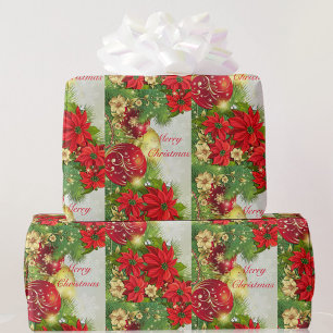 Poinsettia Frohe Weihnachten Red Green Geschenk Geschenkpapier