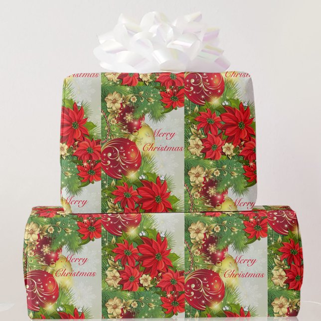 Poinsettia Frohe Weihnachten Red Green Geschenk Geschenkpapier (Von Creator hochgeladen)