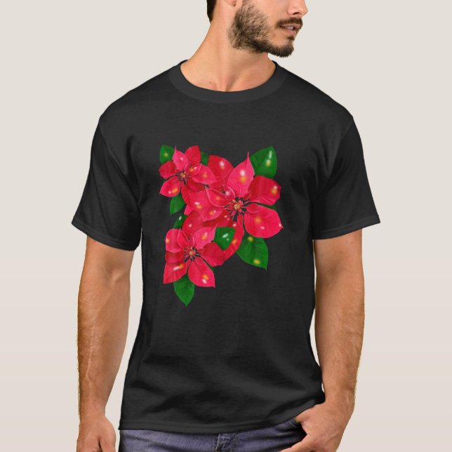 Poinsettia Frohe Weihnachts-Blume Happy Xmas T-Shirt (Vorderseite)