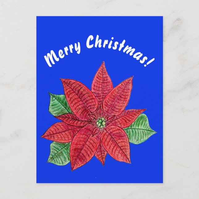 Poinsettia - Frohe Weihnachts-Postkarte - Blau Postkarte (Vorderseite)