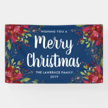 Poinsettia Frohe Weihnachtsfeiertage Navy Blue