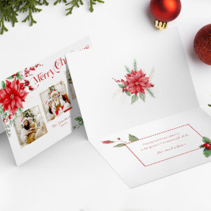 Poinsettia & Frohe Weihnachtstypografie 3-Foto Feiertagskarte