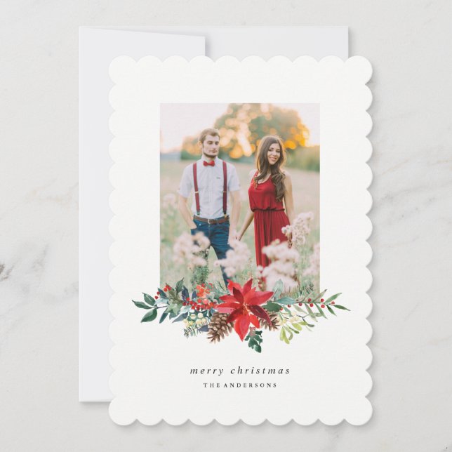 Poinsettia Garland Foto-Karte Feiertagskarte (Vorderseite)