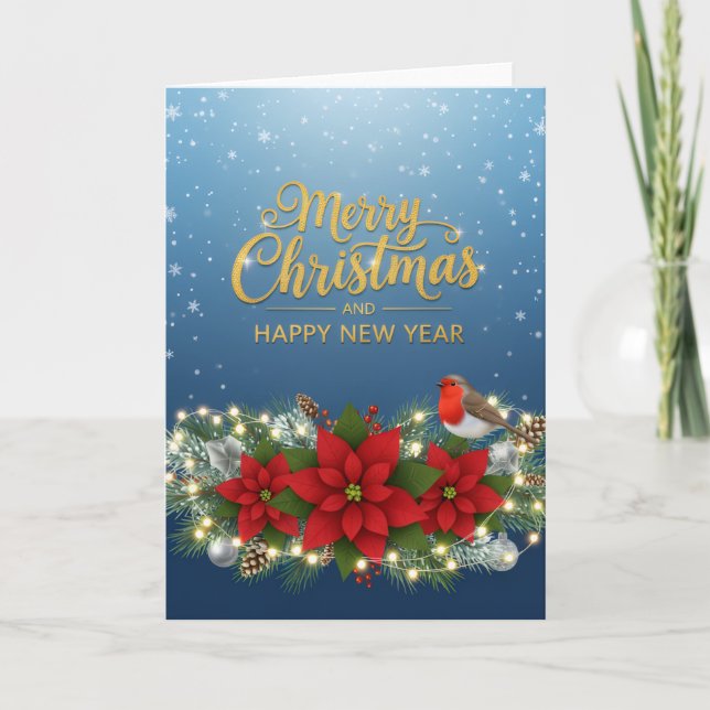Poinsettia Glow Christmas & New Year Card Karte (Vorderseite)