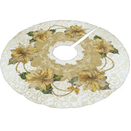Poinsettia Gold Christmas Tree Skirt Polyester Weihnachtsbaumdecke