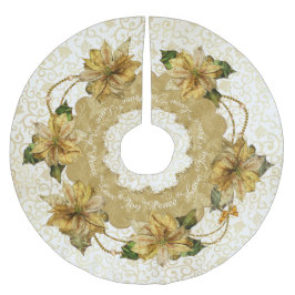 Poinsettia Gold Christmas Tree Skirt Polyester Weihnachtsbaumdecke