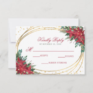 Poinsettia Gold Geometric Christmas RSVP Karte