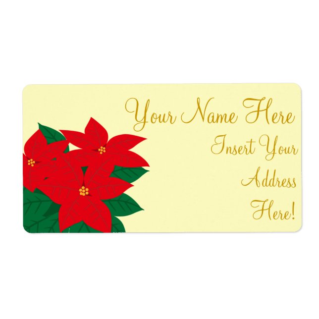 Poinsettia Gold Weihnachtssticker Labels (Vorne)