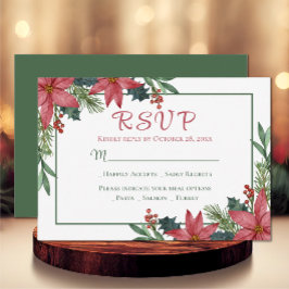 Poinsettia Green Red Floral Wedding RSVP Karte