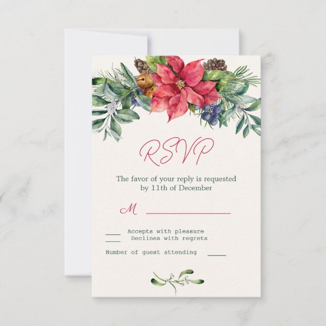 Poinsettia Greenerage Foliage Wedding RSVP (Vorderseite)