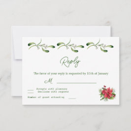 Poinsettia Greenerage Foliage Wedding RSVP Karte