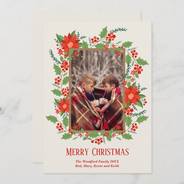Poinsettia Greenery Weihnachtsgebäck Foto Feiertagskarte (Vorne/Hinten)