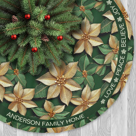 Poinsettia Grün & Gold Feierliche Worte Weihnachte Polyester Weihnachtsbaumdecke
