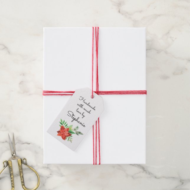 Poinsettia Handmade mit Liebe Name Weihnachten Geschenkanhänger (Mit Garn)