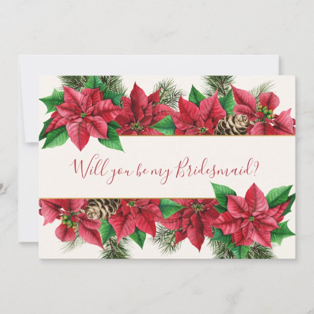 Poinsettia, Heilige, Mistletoe, Pine Bridesmaid Einladung (Vorderseite)