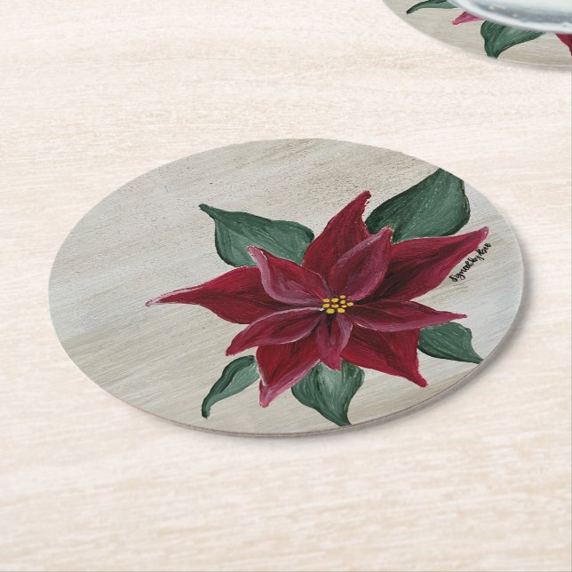 Poinsettia Holiday Coaster Runder Pappuntersetzer (Angewinkelt)