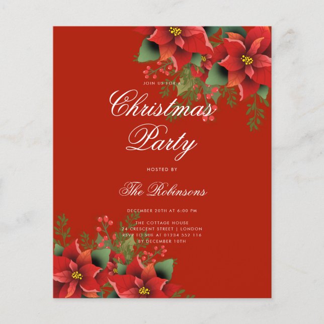 Poinsettia Holiday Invite Program Menu Red Flyer (Vorne)