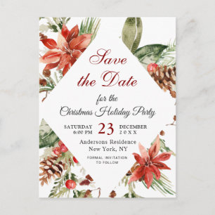 Poinsettia Holiday Weihnachts-Party Save the Date Ankündigungspostkarte