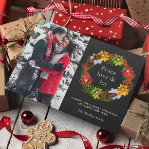 Poinsettia Holly Berries Wreath Christmas Foto Feiertagskarte