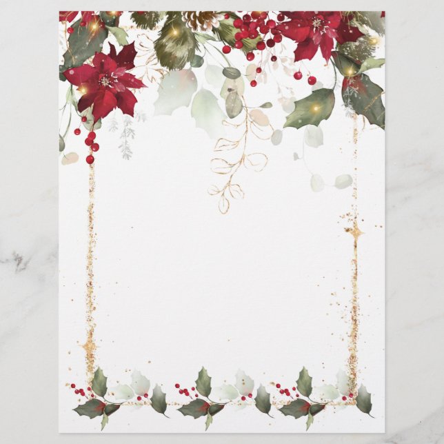 Poinsettia Holly Christmas Letterhead Briefbogen (Vorderseite)
