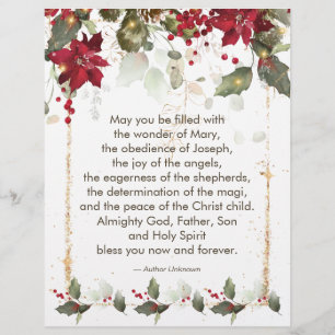 Poinsettia Holly Christmas Prayer Letterhead Briefbogen