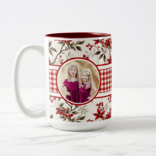Poinsettia Holly Gingham Border Tasse