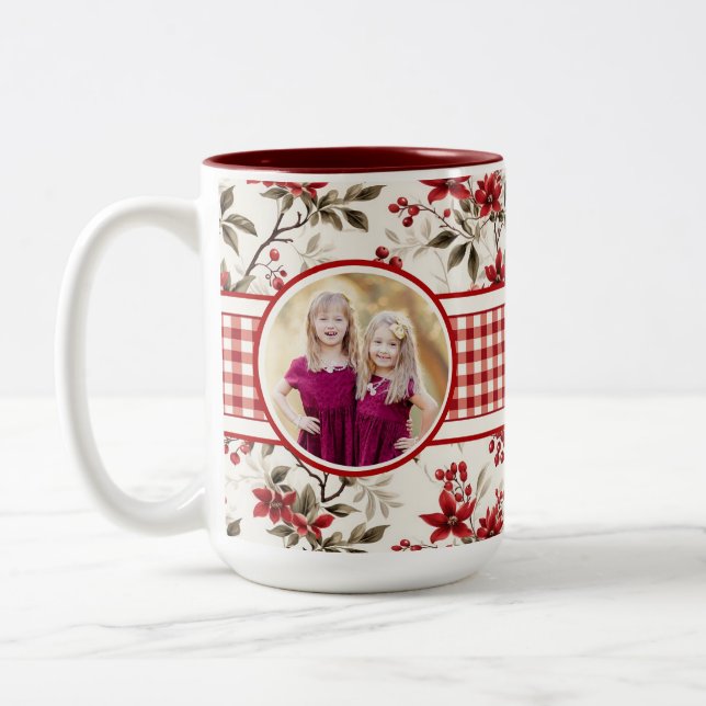 Poinsettia Holly Gingham Border Tasse (Links)