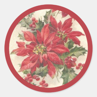 Poinsettia Holly Vintage Weihnachtsfeiertag Siegel Runder Aufkleber