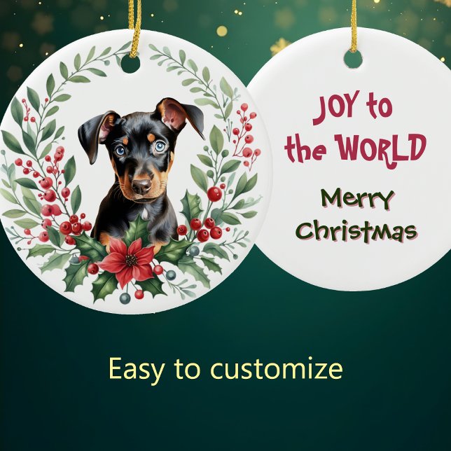 Poinsettia Holly Wreath Doberman Pinscher Puppy Keramik Ornament (Von Creator hochgeladen)