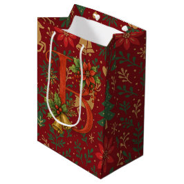 Poinsettia, Initial B Letter Reindeer Medium Gift  Mittlere Geschenktüte