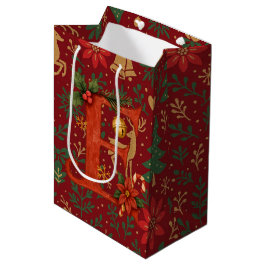 Poinsettia, Initial E Letter White Medium Gift Mittlere Geschenktüte