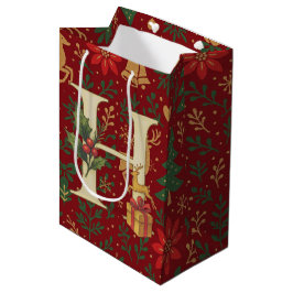 Poinsettia, Initial H Letter White Medium Gift Med Mittlere Geschenktüte