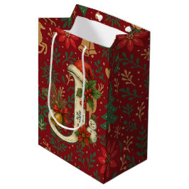 Poinsettia, Initial J Letter White Medium Gift Med Mittlere Geschenktüte