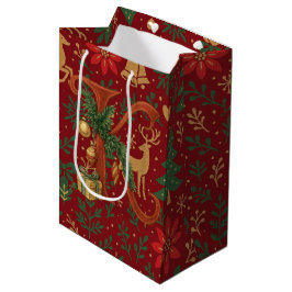 Poinsettia, Initial K Letter Reindeer Medium Gift  Mittlere Geschenktüte