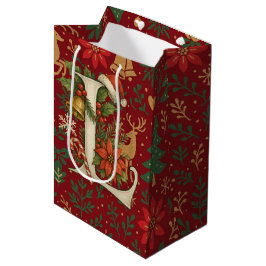 Poinsettia, Initial L Letter Reindeer Medium Gift  Mittlere Geschenktüte