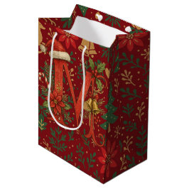 Poinsettia, Initial M Letter Reindeer Medium Gift  Mittlere Geschenktüte