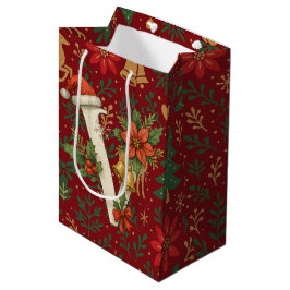 Poinsettia, Initial V Letter Reindeer Medium Gift  Mittlere Geschenktüte