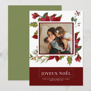 Poinsettia Joyeux Noël Elegante Weihnachtskarte Einladung