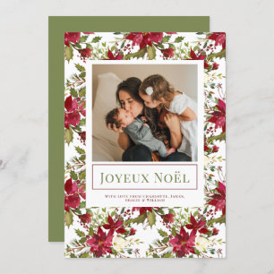 Poinsettia Joyeux Noël Elegante Weihnachtskarte Einladung