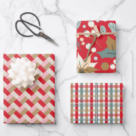 Poinsettia karierter Winterurlaub Geschenkpapier Set