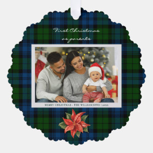 Poinsettia Kariertes Foto Weihnachten Tartan Ornament Karte